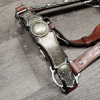 Double Stitched Leather Engraved Alpaca Silver Show Halter *new, lightly tarnished silver
