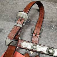 Double Stitched Leather Engraved Alpaca Silver Show Halter *new, lightly tarnished silver
