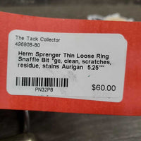 Thin Loose Ring Snaffle Bit *gc, clean, scratches, residue, stains
