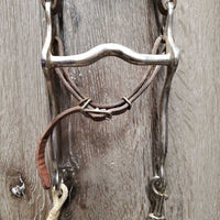 Double Leather Headstall, Med Curb, Thin Nylon Roper Reins *gc, dirt, film, v.chewed edges, taped, rust

