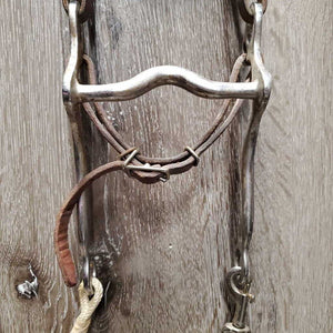 Double Leather Headstall, Med Curb, Thin Nylon Roper Reins *gc, dirt, film, v.chewed edges, taped, rust