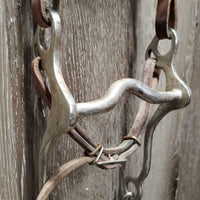 Double Leather Headstall, Med Curb, Thin Nylon Roper Reins *gc, dirt, film, v.chewed edges, taped, rust
