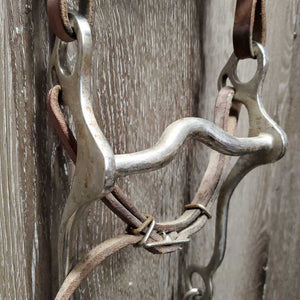 Double Leather Headstall, Med Curb, Thin Nylon Roper Reins *gc, dirt, film, v.chewed edges, taped, rust