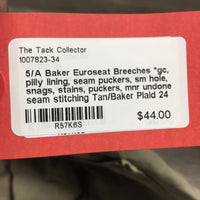 Euroseat Breeches *gc, pilly lining, seam puckers, sm hole, snags, stains, puckers, mnr undone seam stitching
