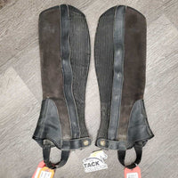 Pr Leather & Suede Half Chaps *gc, threads, dirty, rubs/stretched, peeled edges, older

