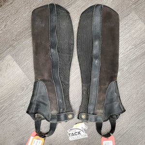 Pr Leather & Suede Half Chaps *gc, threads, dirty, rubs/stretched, peeled edges, older