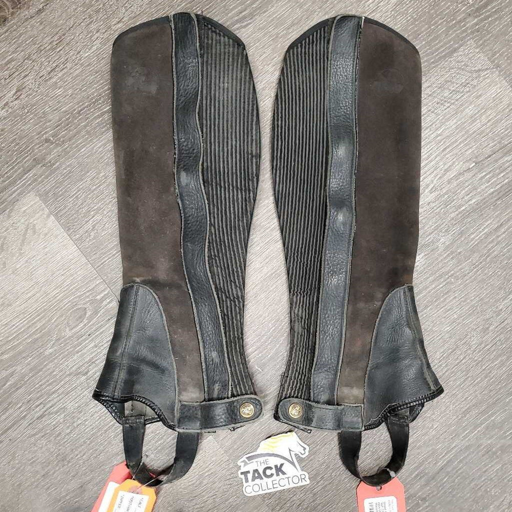 Pr Leather & Suede Half Chaps *gc, threads, dirty, rubs/stretched, peeled edges, older