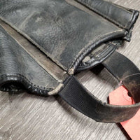 Pr Leather & Suede Half Chaps *gc, threads, dirty, rubs/stretched, peeled edges, older
