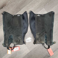 Pr Leather & Suede Half Chaps *gc, threads, dirty, rubs/stretched, peeled edges, older
