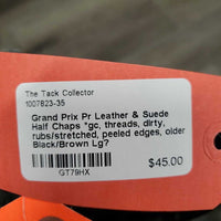 Pr Leather & Suede Half Chaps *gc, threads, dirty, rubs/stretched, peeled edges, older
