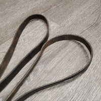 2 Leather Donut Side Reins, brass snaps *gc, older, mismatched donuts, stiff, rubs, scrapes, dry, mnr rusty
