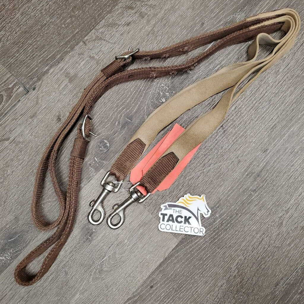 2 Hvy Nylon & Double Elastic Side Reins *fair/gc, older, stains, stretched, frayed holes, oxidized, rubs