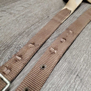 2 Hvy Nylon & Double Elastic Side Reins *fair/gc, older, stains, stretched, frayed holes, oxidized, rubs