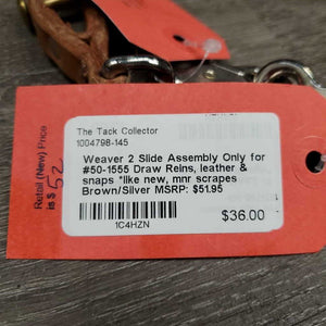 2 Slide Assembly Only for #50-1555 Draw Reins, leather & snaps *like new, mnr scrapes