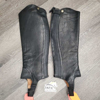 Pr Leather Half Chaps, back zips, 1 leather tab *vgc, clean, mnr rubs, scratches & inner stains
