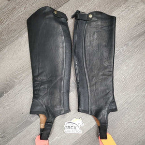 Pr Leather Half Chaps, back zips, 1 leather tab *vgc, clean, mnr rubs, scratches & inner stains