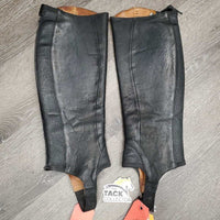 Pr Leather Half Chaps, back zips, 1 leather tab *vgc, clean, mnr rubs, scratches & inner stains
