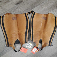 Pr Leather Half Chaps, back zips, 1 leather tab *vgc, clean, mnr rubs, scratches & inner stains
