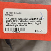 JUNIORS LS Show Shirt, attached snap collar *gc, older, seam puckers, dingy?
