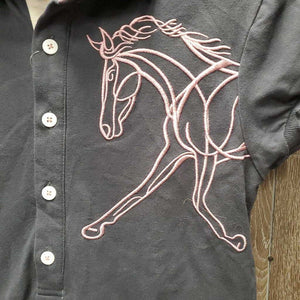 SS Polo Shirt, 1/3 Button Up *gc, mnr faded & stretched cuffs, stains & snags, collar fray
