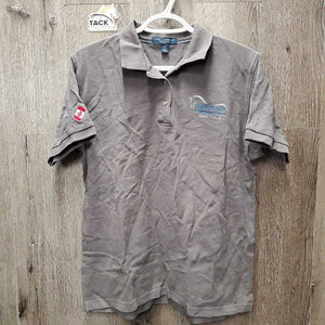 SS Polo Shirt, 1/4 Button up "Top Riding" *gc, mnr hair, rubs, pills, crinkled