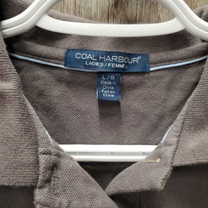SS Polo Shirt, 1/4 Button up "Top Riding" *gc, mnr hair, rubs, pills, crinkled