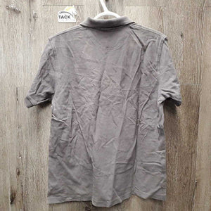 SS Polo Shirt, 1/4 Button up "Top Riding" *gc, mnr hair, rubs, pills, crinkled