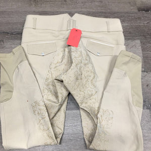 Full Seat Sticky Breeches, bling *gc, stains, pills, discolored seat & legs, fuzzy, curled inside