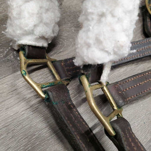 Thick - Double Leather Halter, fleece nose, tag *gc, dirt, film, green gunk, rubs, mnr scraped edges
