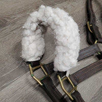 Thick - Double Leather Halter, fleece nose, tag *gc, dirt, film, green gunk, rubs, mnr scraped edges
