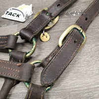 Thick - Double Leather Halter, fleece nose, tag *gc, dirt, film, green gunk, rubs, mnr scraped edges
