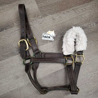 Thick - Double Leather Halter, fleece nose, tag *gc, dirt, film, green gunk, rubs, mnr scraped edges
