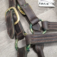 Thick - Double Leather Halter, fleece nose, tag *gc, dirt, film, green gunk, rubs, mnr scraped edges

