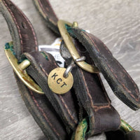 Thick - Double Leather Halter, fleece nose, tag *gc, dirt, film, green gunk, rubs, mnr scraped edges
