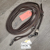 Narrow Leather Draw Reins, buckle loops, snaps, rollers *gc/fair, mnr dirt, twists, edge scrapes, rubs, white residue, rough back, string keeper