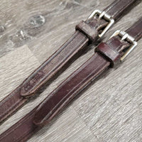 Narrow Leather Draw Reins, buckle loops, snaps, rollers *gc/fair, mnr dirt, twists, edge scrapes, rubs, white residue, rough back, string keeper