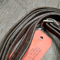Narrow Leather Draw Reins, buckle loops, snaps, rollers *gc/fair, mnr dirt, twists, edge scrapes, rubs, white residue, rough back, string keeper