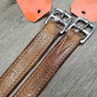 Thick Soft Nylon Lined Stirrup Leathers *gc, rubs, stains, dents, pulled hole threads, scrapes, chewed edge, thin/holey spot
