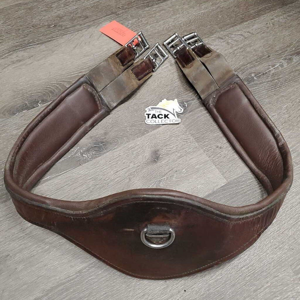 Padded Sm Belly Girth, 2x els, D Ring *gc, dirt, stains, stretched els, stains, creased, curled edges, rubs, curled edge