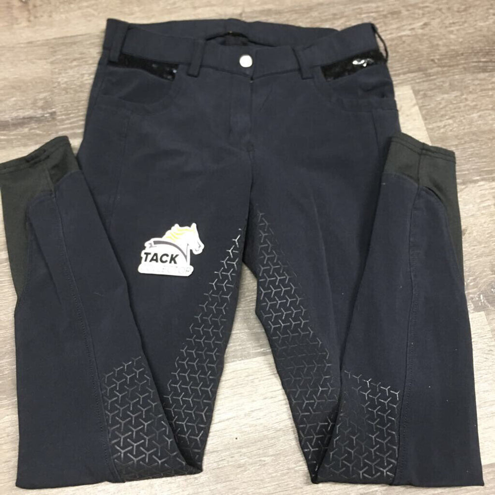 Full Sticky Seat Breeches, bling *gc, faded, seam & waist puckers, rubs, mnr threads, older
