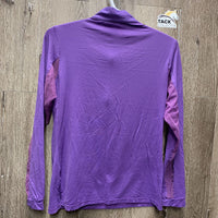 LS Mesh Sun Shirt, 1/3 Zip Up, mesh sleeves *gc, undone seam stitching, stretched mesh, faded, snags
