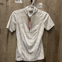 SS Sun Show Shirt, 1/4 Zip Up, attached snap collar *gc, mnr snags, stains & pit stains
