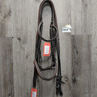 FS Rsd Padded Monocrown Bridle, Rubber Reins *gc, mnr residue & hair, 2 repaired cheeks, curled & holey crown edge, mismatched, dry rubber
