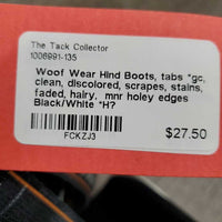 Hind Boots, tabs *gc, clean, discolored, scrapes, stains, faded, hairy, mnr holey edges
