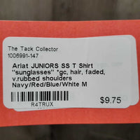 JUNIORS SS T Shirt "sunglasses" *gc, hair, faded, v.rubbed shoulders

