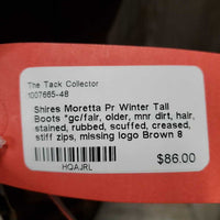 Pr Winter Tall Boots *gc/fair, older, mnr dirt, hair, stained, rubbed, scuffed, creased, stiff zips, missing logo
