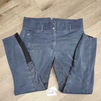 Denim High Waist Full Sticky Seat Breeches *gc, v.faded, curled inner waist, older, seam puckers, stained legs/seat
