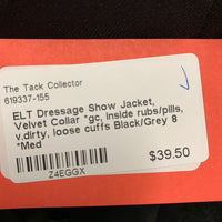 Dressage Show Jacket, Velvet Collar *gc, inside rubs/pills, v.dirty, loose cuffs
