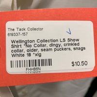 LS Show Shirt *No Collar, dingy, crinkled collar, older, seam puckers, snags
