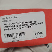 Full Seat Breeches *gc, stretched seat, dingy, stains, seam puckers